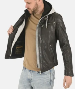 Men’s Winston Dark Brown Hoodie Leather Jacket