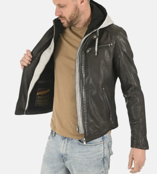 Men’s Winston Dark Brown Hoodie Leather Jacket