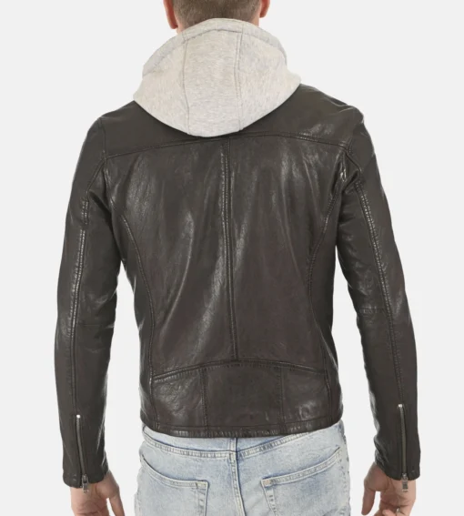 Men’s Winston Dark Brown Hoodie Leather Jacket