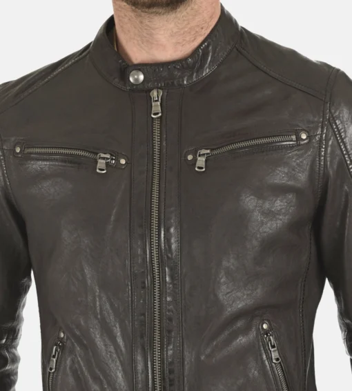 Men’s Winston Dark Brown Hoodie Leather Jacket