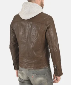 Winston Hallwell Brown Removable Hoodie Genuine Leather Jacket