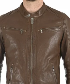 Winston Hallwell Brown Removable Hoodie Genuine Leather Jacket