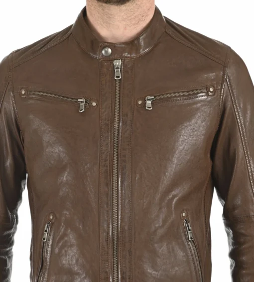 Winston Hallwell Brown Removable Hoodie Genuine Leather Jacket