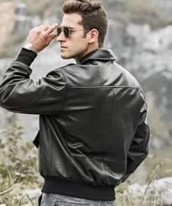 Men’s Black Bomber Leather Jacket – Air Force Pilot Style