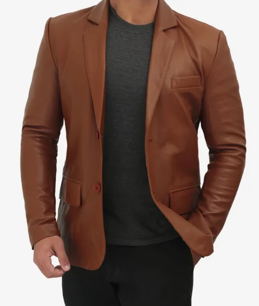 Men’s Casual Brown Leather Blazer