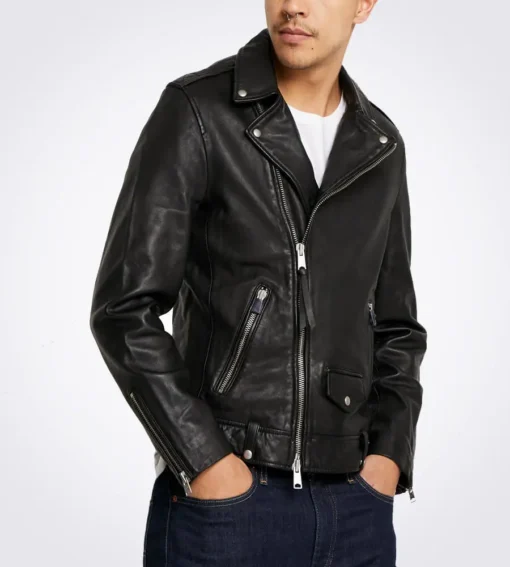 Milo Black Biker Lapel Collar Leather Jacket