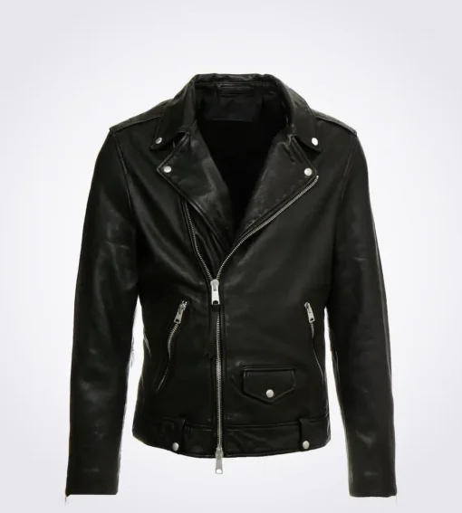 Milo Black Biker Lapel Collar Leather Jacket