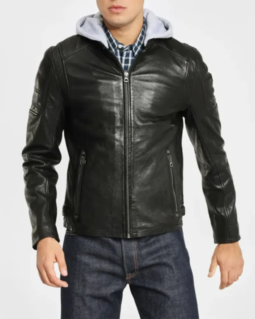 Leo Black Hooded Leather Jacket