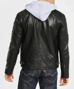 Leo Black Hooded Leather Jacket