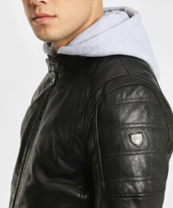 Leo Black Hooded Leather Jacket