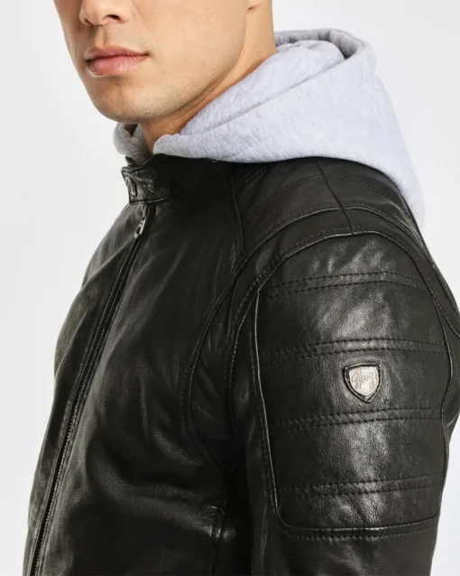 Leo Black Hooded Leather Jacket