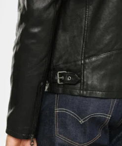 Leo Black Hooded Leather Jacket