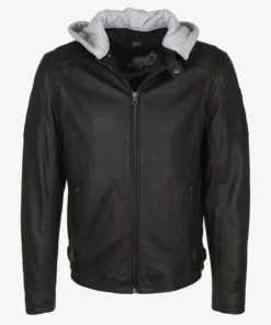 Leo Black Hooded Leather Jacket