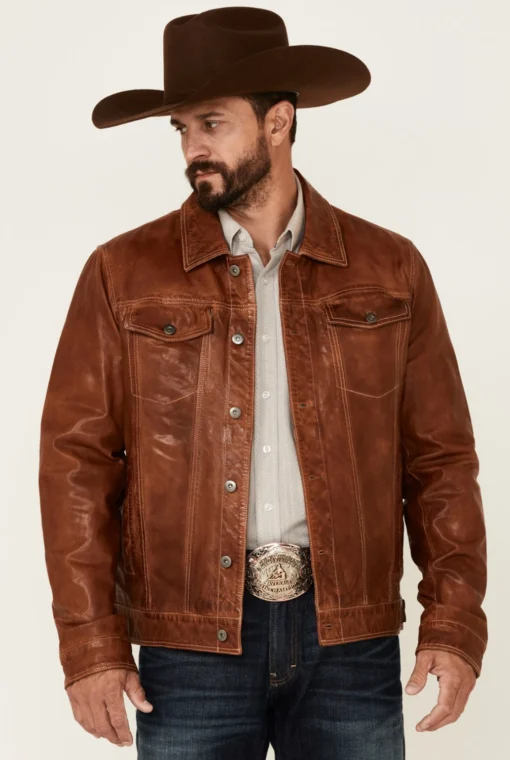 Recon Tan Leather Trucker Jacket