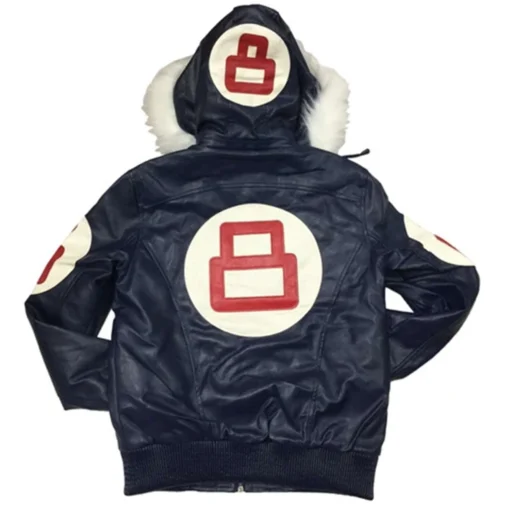 8 Ball Pool Logo Men's Fur Hooded Leather Jacket