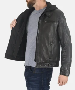 Men’s Erico Jacobstowe Hooded Black Genuine Lambskin Leather Jacket