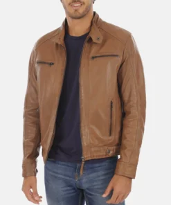 Men’s Erico Cognac Lambskin leather Hoodie Jacket