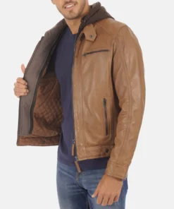 Men’s Erico Cognac Lambskin leather Hoodie Jacket