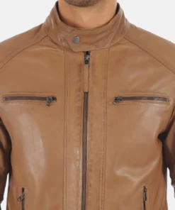 Men’s Erico Cognac Lambskin leather Hoodie Jacket