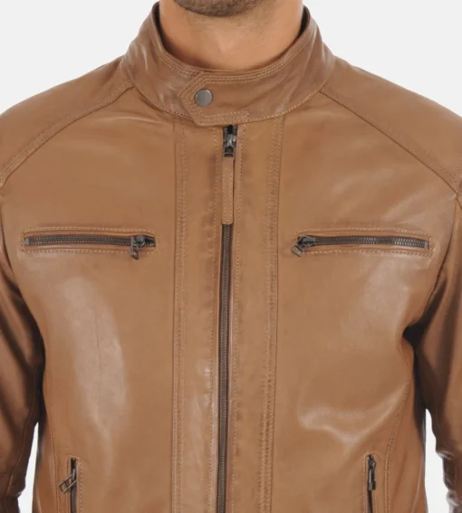 Men’s Erico Cognac Lambskin leather Hoodie Jacket