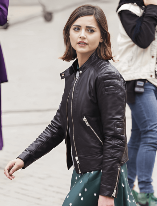 Jenna Coleman Doctor Who Clara Oswald Biker Black Leather Jacket