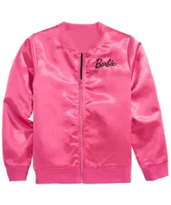 Barbie Pink Satin Bomber Jacket