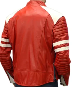 Brad Pitts Tyler Durden Fight Club Mayhem Red & White Leather Jacket