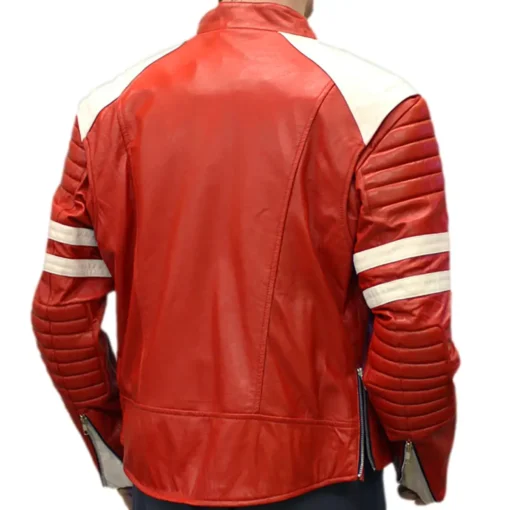 Brad Pitts Tyler Durden Fight Club Mayhem Red & White Leather Jacket