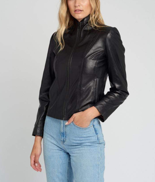 Scube Collar Black Lambskin Leather Jacket