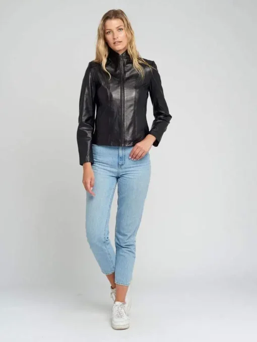 Scube Collar Black Lambskin Leather Jacket