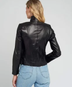 Scube Collar Black Lambskin Leather Jacket