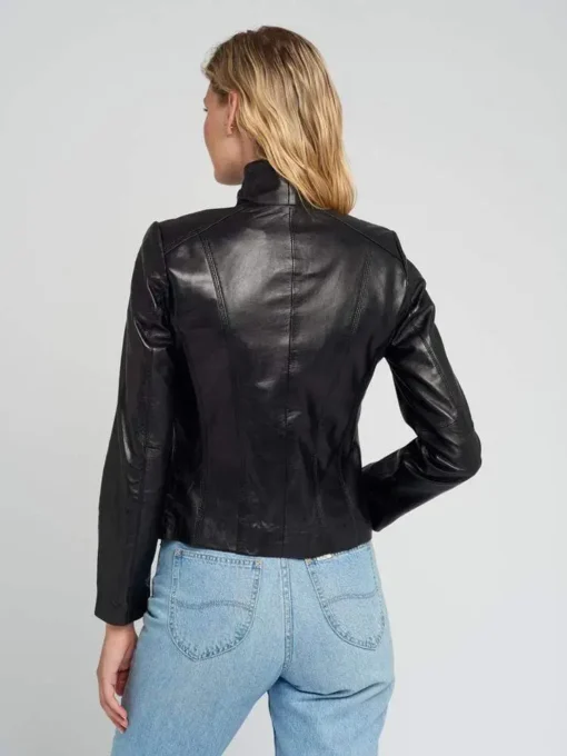 Scube Collar Black Lambskin Leather Jacket