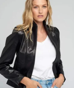 Scube Collar Black Lambskin Leather Jacket