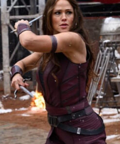 Jennifer Garner Deadpool & Wolverine Maroon Leather Vest