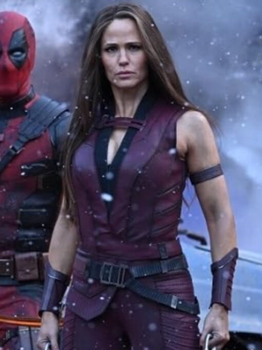 Jennifer Garner Deadpool & Wolverine Maroon Leather Vest