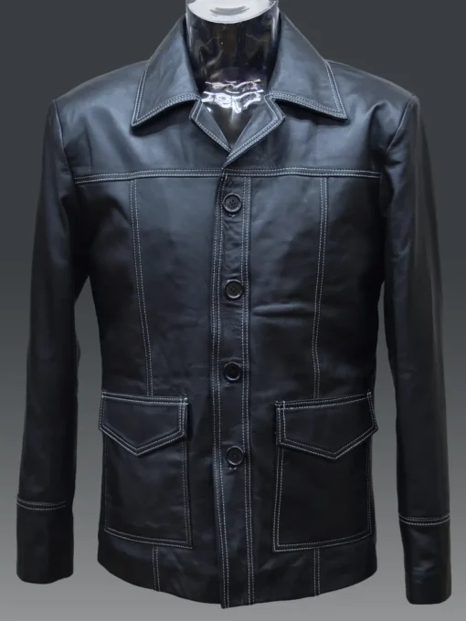 Brad Pitt Fight Club Black Leather Jacket