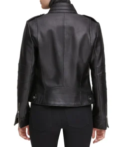 Moto Black Stand Collar Biker Leather Jacket