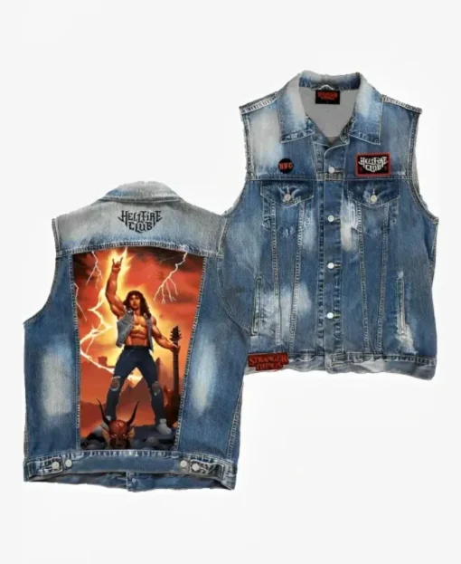 Stranger Things Eddie Printed Blue Denim Vest