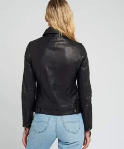 Eve Vintage Lapel Collar Black Leather Jacket