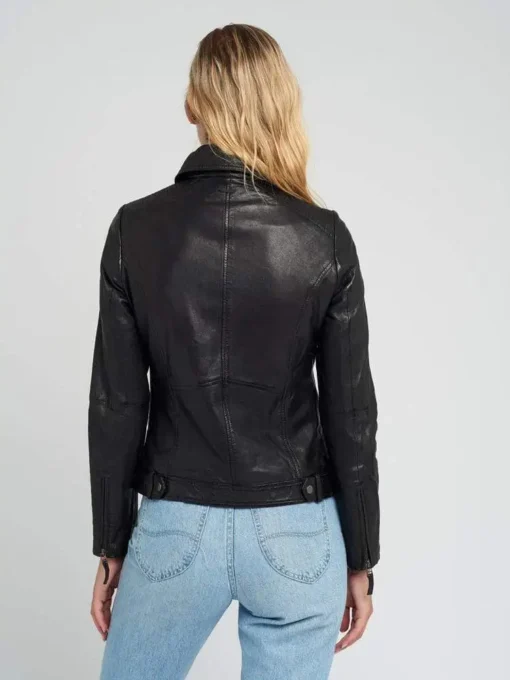 Eve Vintage Lapel Collar Black Leather Jacket