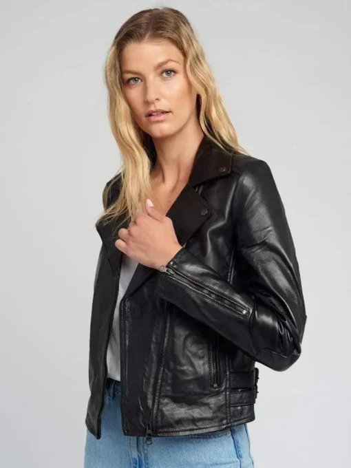 Liza Black Hardware Black Moto Leather Jacket