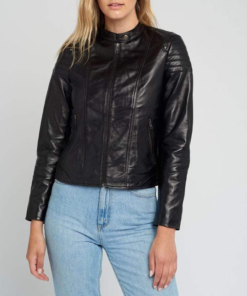 Hayley Black Quilted Cafe Racer Leather Jacket