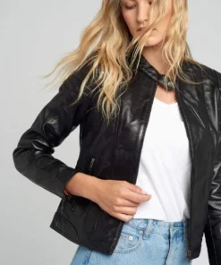 Hayley Black Quilted Cafe Racer Leather Jacket