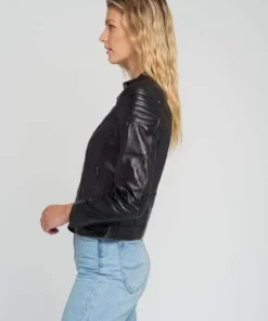 Hayley Black Quilted Cafe Racer Leather Jacket