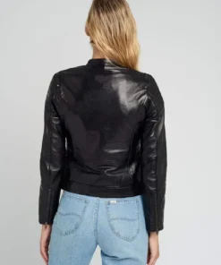 Hayley Black Quilted Cafe Racer Leather Jacket