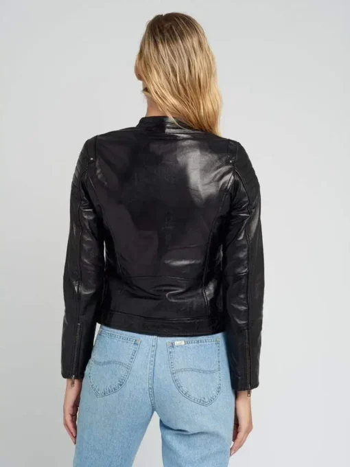 Hayley Black Quilted Cafe Racer Leather Jacket