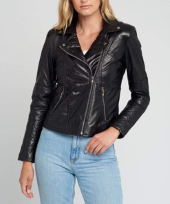 Women’s Asymmetrical Quilted Black Motorcycle Leather Jacket