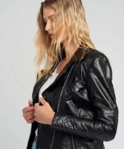 Women’s Asymmetrical Quilted Black Motorcycle Leather Jacket