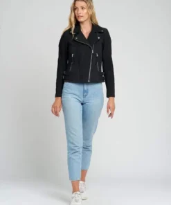 Liza Black Suede Notch Collar Leather Jacket