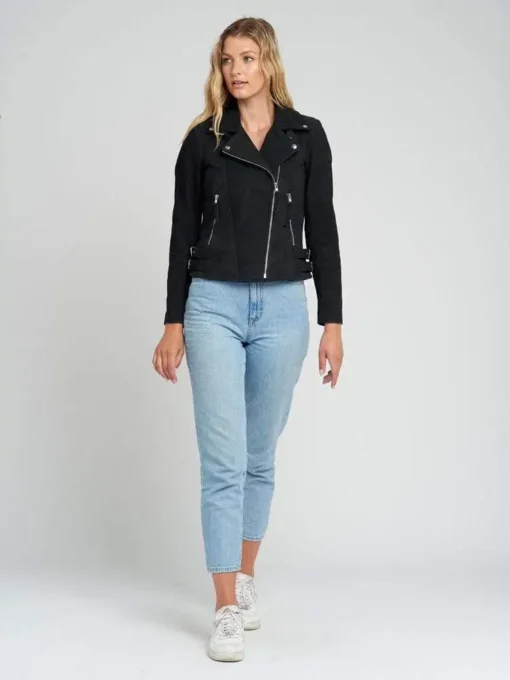 Liza Black Suede Notch Collar Leather Jacket